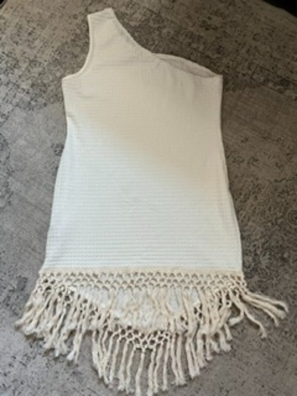 🧡3/$15 SHEIN Curve Cream-Colored One Shoulder Mini Dress with Tasseled Hem 3XL